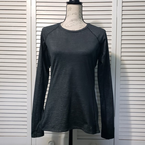 Under Armour Tops - Under Armour Fitted Running Top Women's Small Charcoal Shimmer Thumb Holes